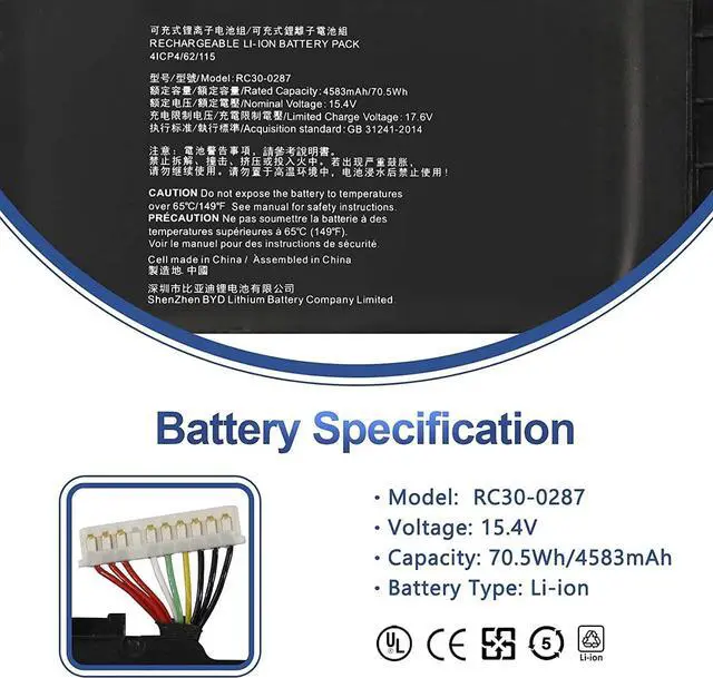Alt view image 2 of 5 - ANTIEE RC30-0287 Battery for Razer Blade Pro 17 (2019/2020) Series, RZ09-0287 RZ09-02876 RZ09-02877 RZ09-02878 RZ09-03146 RZ09-02876E92-R3U1 RZ09-03295 RZ09-03297 RZ09-03295E42 15.4V 70.5Wh