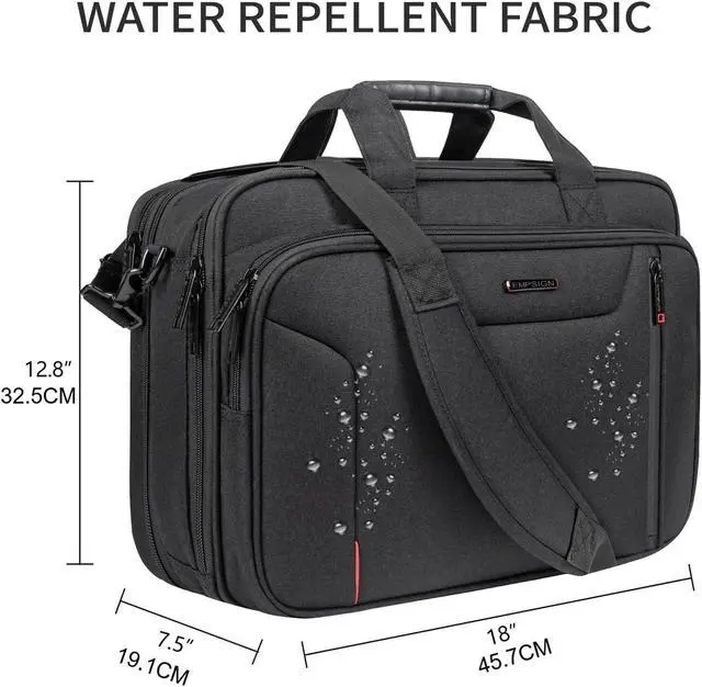 Alt view image 2 of 5 - EMPSIGN Stylish Laptop Bag Briefcase, 17.3 Inch Laptop Case Expandable Messenger Bag for Men Water Repellent, RFID Blocking Office Carrying Shoulder Bag for Work Business Travel-Black