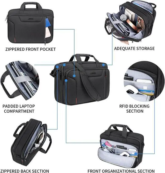 Alt view image 4 of 5 - EMPSIGN Stylish Laptop Bag Briefcase, 17.3 Inch Laptop Case Expandable Messenger Bag for Men Water Repellent, RFID Blocking Office Carrying Shoulder Bag for Work Business Travel-Black