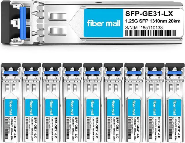 Main image of 1G SFP LX for HPE Procurve J4859C J4859B J4859A HPE Aruba J4859D 1000BASE-LX/LH 1.25Gb/s Mini-GBIC SFP Transceiver Modul,Single Mode,1310nm 20km LC DOM Pack of 10