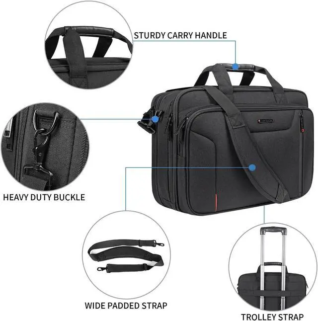 Alt view image 5 of 5 - EMPSIGN Stylish Laptop Bag Briefcase, 17.3 Inch Laptop Case Expandable Messenger Bag for Men Water Repellent, RFID Blocking Office Carrying Shoulder Bag for Work Business Travel-Black