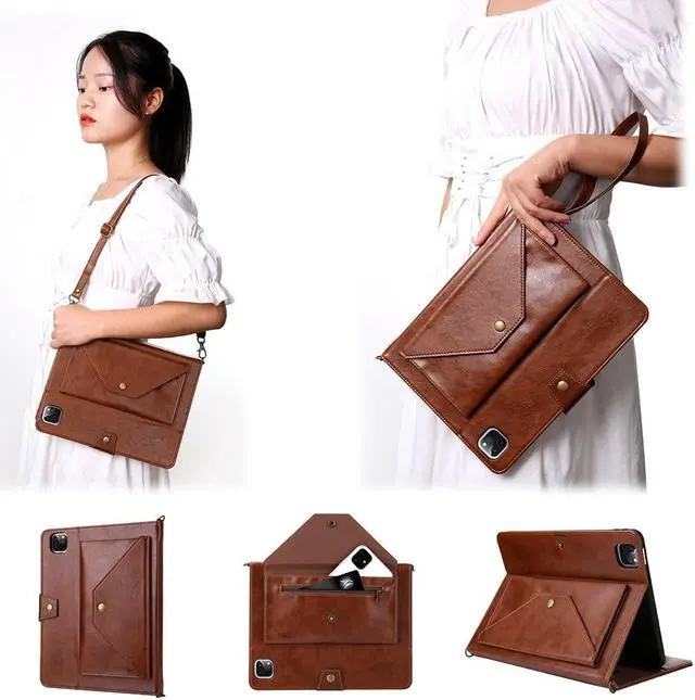 Main image of JH 2020/2021 iPad Pro 11 PU Leather Case,iPad Pro 11 Case with Pencil Holder,Money Pocket,Shoulder/Hand Strap,Kickstand,Flip Cover with Auto Sleep/Wake (Brown,11 inch 005)