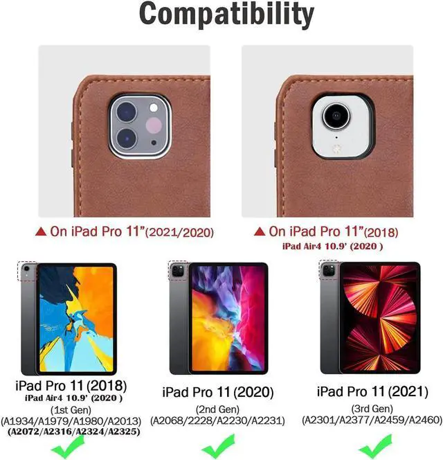 Alt view image 5 of 5 - JH 2020/2021 iPad Pro 11 PU Leather Case,iPad Pro 11 Case with Pencil Holder,Money Pocket,Shoulder/Hand Strap,Kickstand,Flip Cover with Auto Sleep/Wake (Brown,11 inch 005)