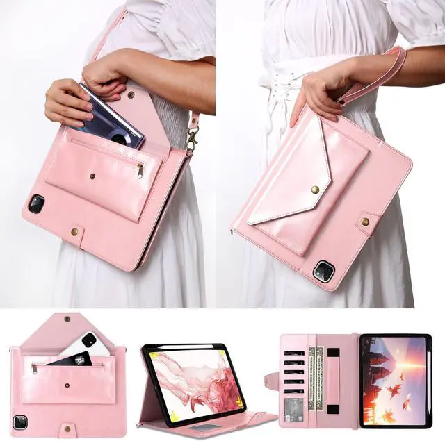Main image of JH 2020/2021 iPad Pro 11 PU Leather Case,iPad Pro 11 Inch Case with Pencil Holder,Money Pocket, Shoulder/Hand Strap, Kickstand, Flip Cover with Auto Sleep/Wake (Pink, 11 inch 006)