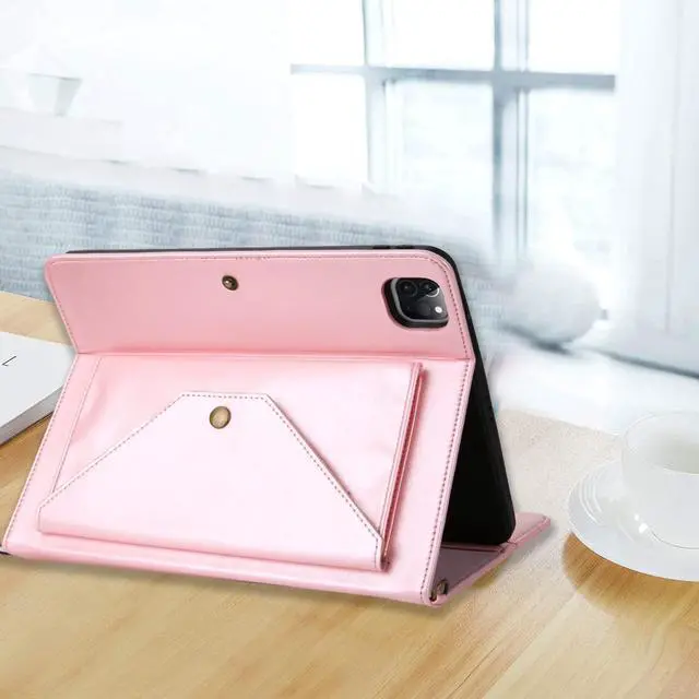 Alt view image 3 of 5 - JH 2020/2021 iPad Pro 11 PU Leather Case,iPad Pro 11 Inch Case with Pencil Holder,Money Pocket, Shoulder/Hand Strap, Kickstand, Flip Cover with Auto Sleep/Wake (Pink, 11 inch 006)