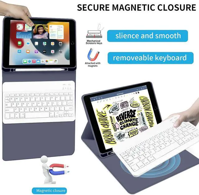 Alt view image 3 of 5 - kenke Keyboard Case for iPad 9.7 inch 2018 (6th Gen) / iPad 2017 (5th Gen) / iPad Air 2/1, Lightweight Smart Cover with Pencil Holder, Magnetically Detachable Wireless Keyboard, Purple