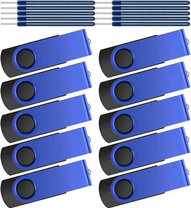 Main image of USB Drive 64GB 10 Pack USB Flash Drives Bulk, Kepmem Metal Thumb Drive Swivel USB 2.0 Memory Stick Blue Jump Drive Portable 64 GB Zip Drive with Lanyards for Data Storage and Transfer