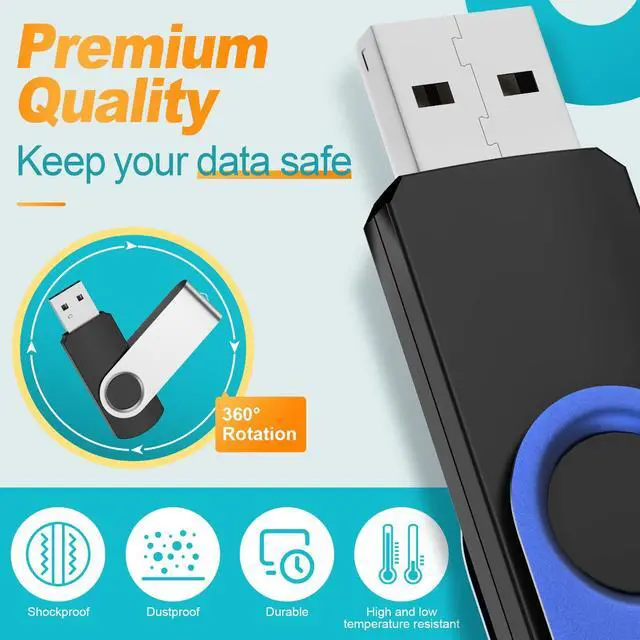 Alt view image 4 of 5 - USB Drive 64GB 10 Pack USB Flash Drives Bulk, Kepmem Metal Thumb Drive Swivel USB 2.0 Memory Stick Blue Jump Drive Portable 64 GB Zip Drive with Lanyards for Data Storage and Transfer