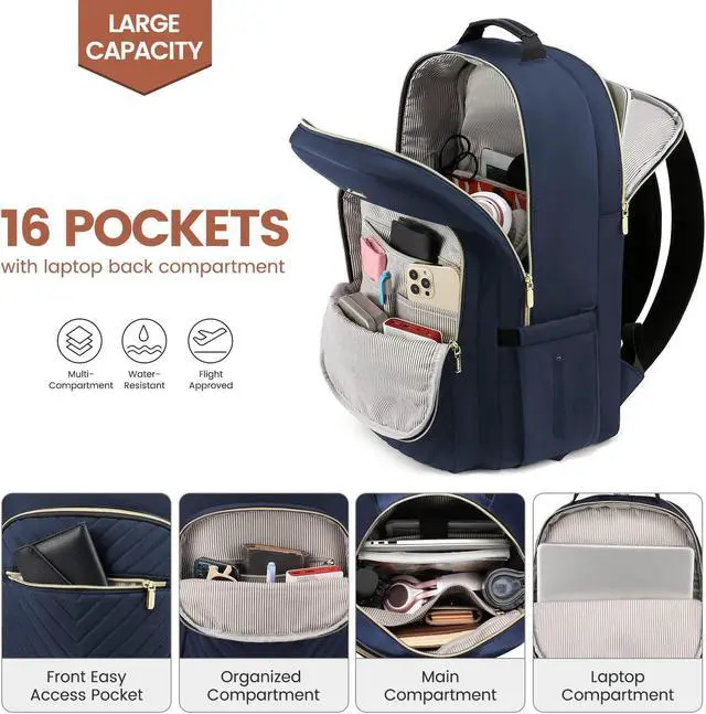 Alt view image 3 of 5 - LOVEVOOK Laptop Backpack for Women 15.6 inch,Cute Womens Travel Backpack Purse,Professional Laptop Computer Bag,Waterproof Work Business College Teacher Bags Carry on Backpack with USB Port,Navy Blue