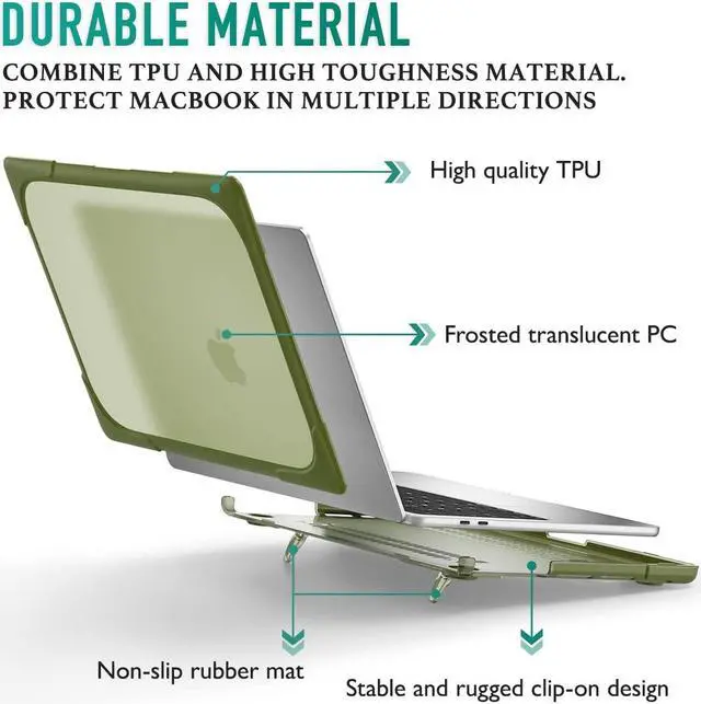 Alt view image 3 of 5 - May Chen for MacBook Pro 16 inch Case 2019 Release A2141, Strong Case [Heavy Duty][Dual Layer] Hard Case Cover with Rubberized TPU Bumper for MacBook Pro 16" with Touch Bar and Touch ID, Olive
