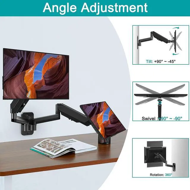 Alt view image 4 of 5 - MOUNT PRO Monitor Wall Mount Bracket - Height Adjustable Full Motion Articulating Gas Spring Monitor Arm Stand- Fits 13 to 32 Inch LCD Computer Screens, Holds up to 17.6lbs, VESA 75x75, 100x100