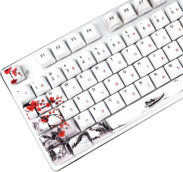 Main image of MOLGRIA Keycaps 110 Set for Full Size Mechanical Keyboard, Custom PBT OEM Profile Key caps Japanese Font with Keycap Puller for Cherry MX 104/87/71/61 60 Percent Keyboard(Plum Blossom)