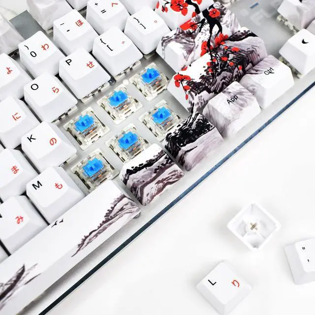 Alt view image 5 of 5 - MOLGRIA Keycaps 110 Set for Full Size Mechanical Keyboard, Custom PBT OEM Profile Key caps Japanese Font with Keycap Puller for Cherry MX 104/87/71/61 60 Percent Keyboard(Plum Blossom)