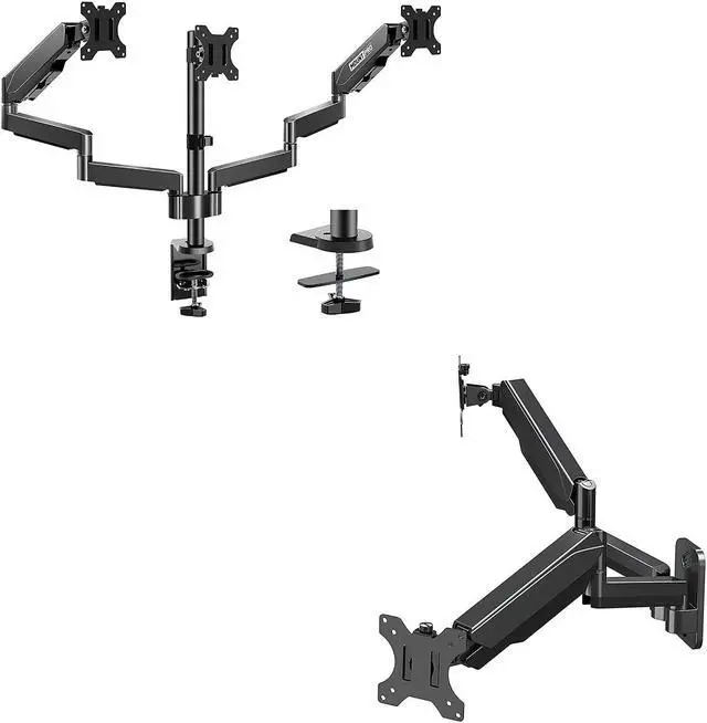 Main image of MOUNT PRO Triple Monitor Desk Mount Fit 13-27 Computer Screens and Dual Monitor Wall Mount Fit 13-32 Inch Computer Screens, Each Monitor Arm Holds up to 17.6 lbs, VASE Monitor Mount 75x75, 100x100