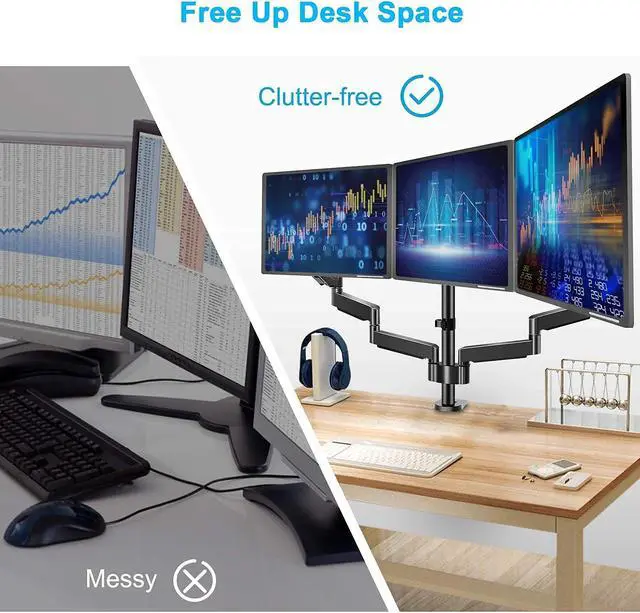 Alt view image 2 of 5 - MOUNT PRO Triple Monitor Desk Mount Fit 13-27 Computer Screens and Dual Monitor Wall Mount Fit 13-32 Inch Computer Screens, Each Monitor Arm Holds up to 17.6 lbs, VASE Monitor Mount 75x75, 100x100