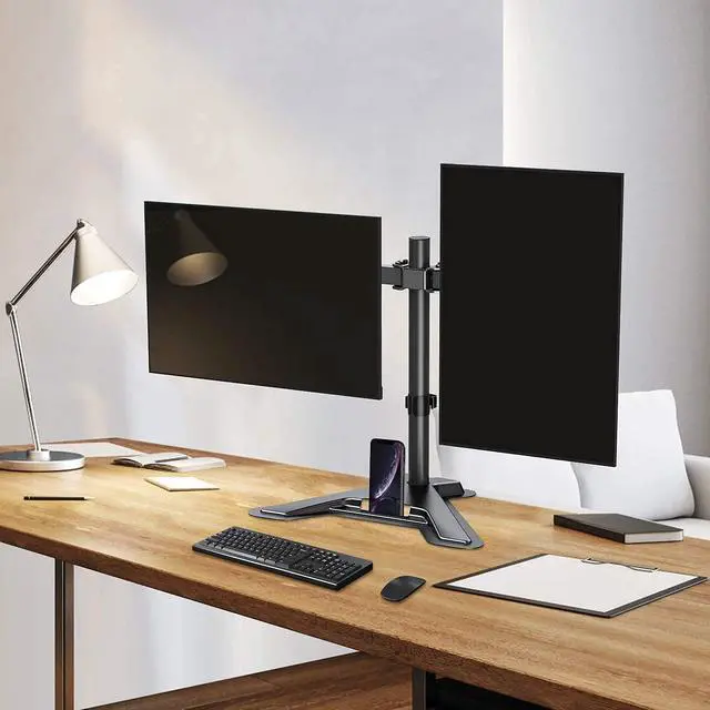 Alt view image 2 of 5 - MOUNT PRO Dual Monitor Stand - Free Standing Full Motion Monitor Desk Mount Fits 2 Screens up to 27 inch and Dual Monitor Wall Mount Bracket - Height Adjustable Full Motion Gas Spring Monitor Arm