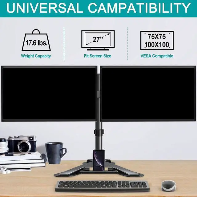 Alt view image 4 of 5 - MOUNT PRO Dual Monitor Stand - Free Standing Full Motion Monitor Desk Mount Fits 2 Screens up to 27 inch and Dual Monitor Wall Mount Bracket - Height Adjustable Full Motion Gas Spring Monitor Arm