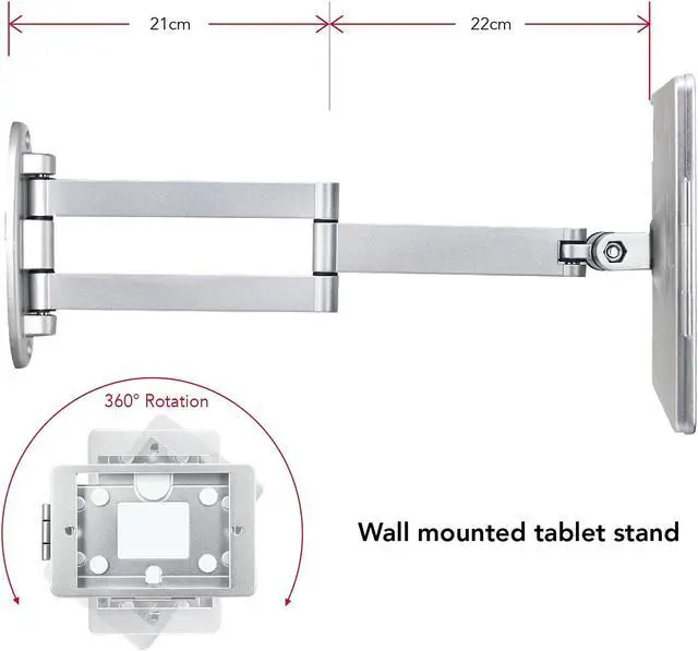 Alt view image 2 of 5 - WeSTRUGGLE Tablet Wall Mount Bracket with fold for iPad 10.2-Inch (9th,8th,7th Gen.), Extend Adjustable Arm Swivel with Anti Theft Security Lock and Key, Multi Angle, Rotate Design,Metal (Silver)