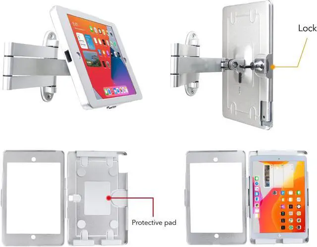 Alt view image 4 of 5 - WeSTRUGGLE Tablet Wall Mount Bracket with fold for iPad 10.2-Inch (9th,8th,7th Gen.), Extend Adjustable Arm Swivel with Anti Theft Security Lock and Key, Multi Angle, Rotate Design,Metal (Silver)