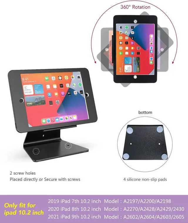 Alt view image 2 of 5 - DDSHOW Desktop Anti-Theft Security Kiosk Stand Holder Enclosure for iPad 10.2-Inch (9th Gen.2021,8th Gen.2020,7th Gen.2019),with Lock and Key,Flip &360degRotating Horizontal or Vertical Design(Black)