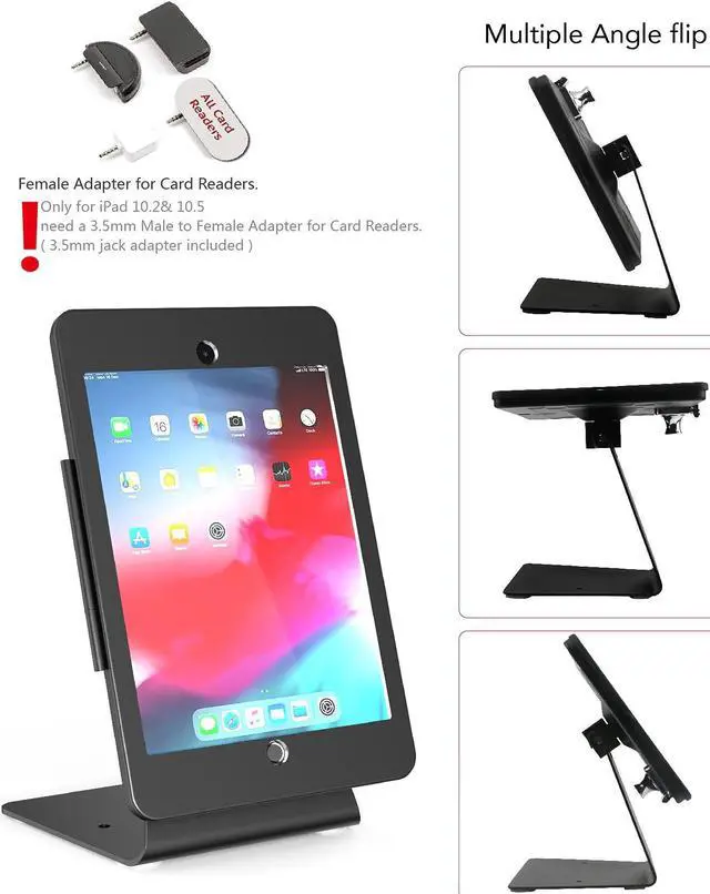 Alt view image 3 of 5 - DDSHOW Desktop Anti-Theft Security Kiosk Stand Holder Enclosure for iPad 10.2-Inch (9th Gen.2021,8th Gen.2020,7th Gen.2019),with Lock and Key,Flip &360degRotating Horizontal or Vertical Design(Black)