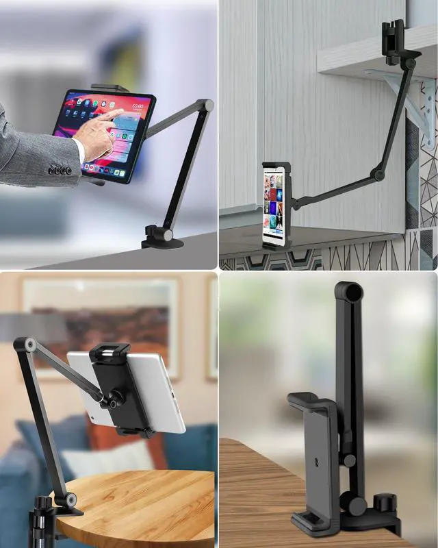 Alt view image 3 of 5 - NueZoo iPad Stand Holder Mount, Aluminum Long Arm Tablet Clamp Mount for Desk, 360deg Swivel Phone Holder for Bed, Compatible with 4.5-13inch Mobile Phone and Tablet - Black