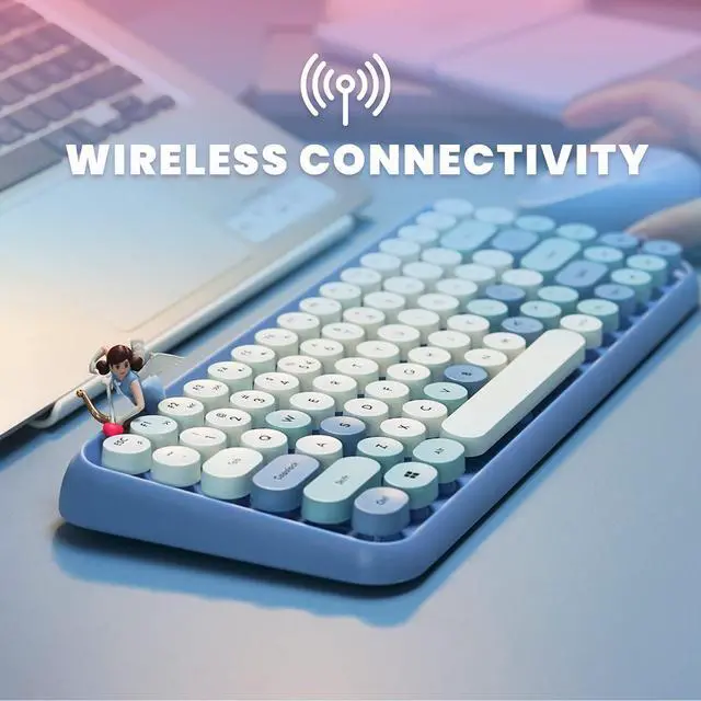 Alt view image 3 of 5 - Perixx PERIDUO-713BL Wireless Mini Keyboard and Mouse Combo - Retro Round Key Caps - Pastel Blue - US English Layout (11909)