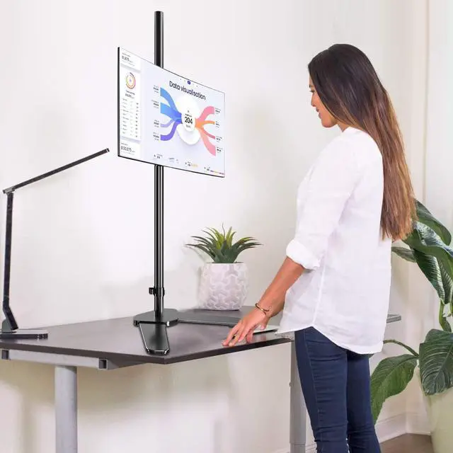 Alt view image 2 of 5 - Single Monitor Mount, Extra Long Monitor Stand, 47 inch Pole Black Stand, Monitor Desk Mount, Single Desk Mount Stand, Computer Screen Mount, VESA Computer Desk Mount, Single Monitor Arm Stand