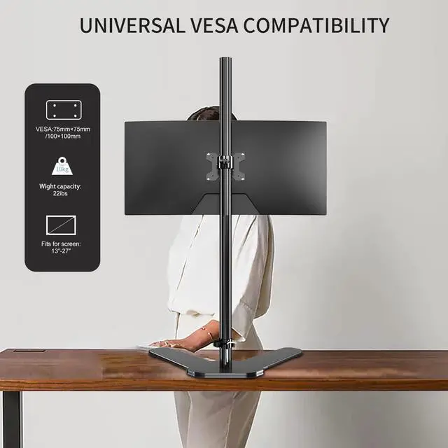 Alt view image 4 of 5 - Single Monitor Mount, Extra Long Monitor Stand, 47 inch Pole Black Stand, Monitor Desk Mount, Single Desk Mount Stand, Computer Screen Mount, VESA Computer Desk Mount, Single Monitor Arm Stand