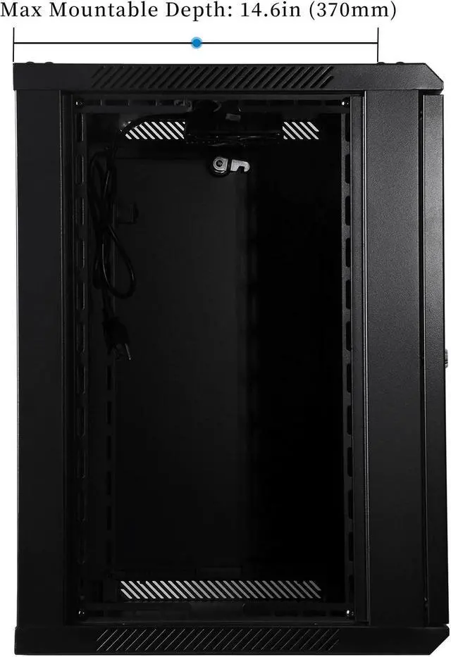 Alt view image 3 of 5 - RackPath 12U Wall Mount Network Rack Cabinet  Quiet Cooling Fan, Locking Glass Door, 17.7" Deep (450mm), Removable Locking Side Panels, Fits 19" IT & A/V Equipment