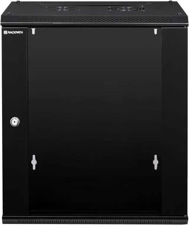 Alt view image 5 of 5 - RackPath 12U Wall Mount Network Rack Cabinet  Quiet Cooling Fan, Locking Glass Door, 17.7" Deep (450mm), Removable Locking Side Panels, Fits 19" IT & A/V Equipment