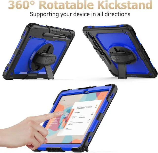 Alt view image 4 of 5 - SEYMAC stock Case for Samsung Galaxy Tab S8 Plus/ S7 FE Case 12.4'' with Screen Protector Pencil Holder [360 Rotating Hand Strap] &Stand, Drop-Proof Case for Galaxy Tab S8 Plus/ S7 FE, Blue/Black