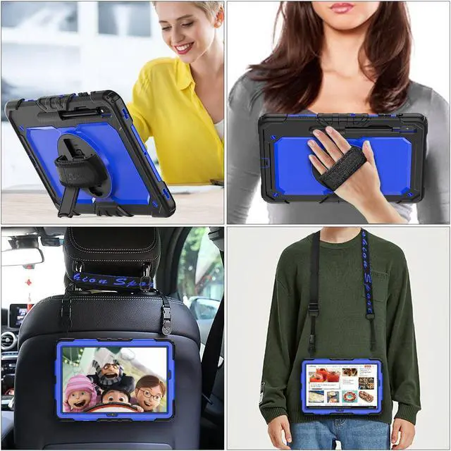 Alt view image 5 of 5 - SEYMAC stock Case for Samsung Galaxy Tab S8 Plus/ S7 FE Case 12.4'' with Screen Protector Pencil Holder [360 Rotating Hand Strap] &Stand, Drop-Proof Case for Galaxy Tab S8 Plus/ S7 FE, Blue/Black