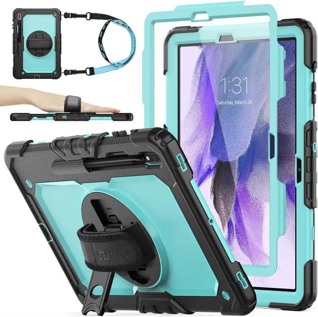 Main image of SEYMAC stock Case for Samsung Galaxy Tab S8 Plus/ S7 FE Case 12.4'' with Screen Protector Pencil Holder [360 Rotating Hand Strap] &Stand, Drop-Proof Case for Galaxy Tab S8 Plus/ S7 FE, Sky Blue/Black