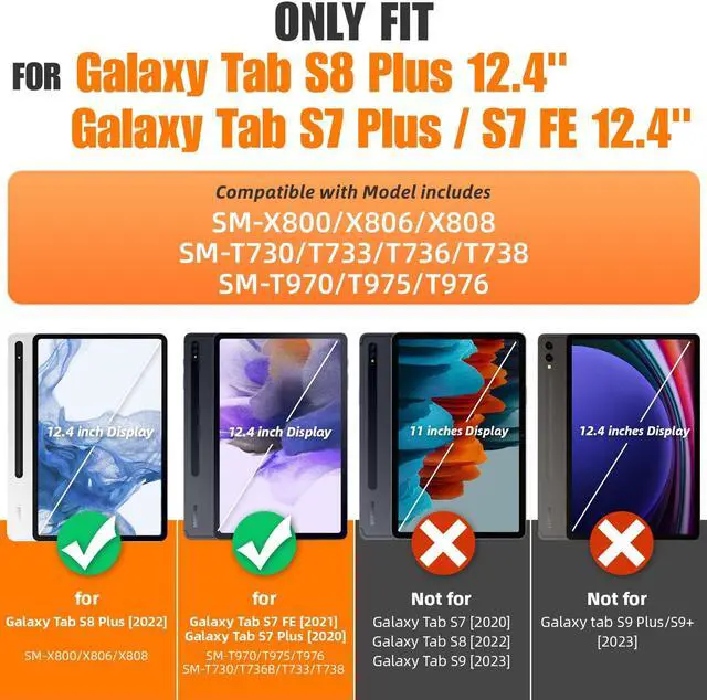Alt view image 2 of 5 - SEYMAC stock Case for Samsung Galaxy Tab S8 Plus/ S7 FE Case 12.4'' with Screen Protector Pencil Holder [360 Rotating Hand Strap] &Stand, Drop-Proof Case for Galaxy Tab S8 Plus/ S7 FE, Sky Blue/Black
