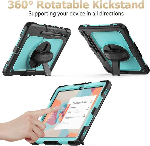 Alt view image 4 of 5 - SEYMAC stock Case for Samsung Galaxy Tab S8 Plus/ S7 FE Case 12.4'' with Screen Protector Pencil Holder [360 Rotating Hand Strap] &Stand, Drop-Proof Case for Galaxy Tab S8 Plus/ S7 FE, Sky Blue/Black