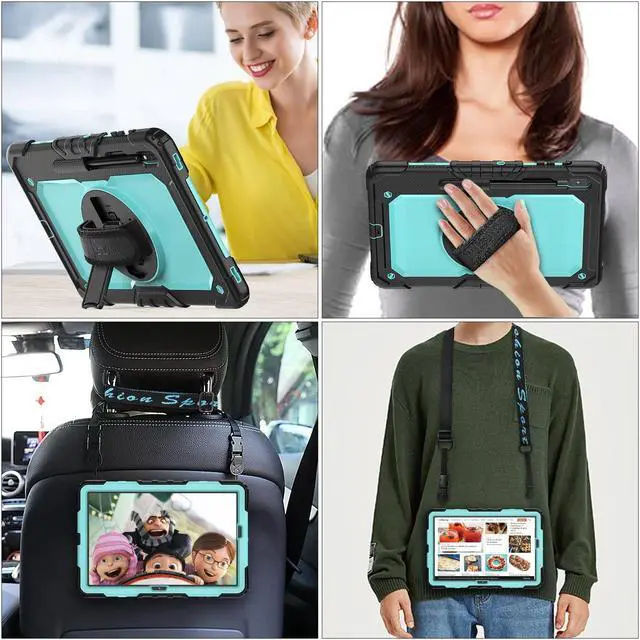 Alt view image 5 of 5 - SEYMAC stock Case for Samsung Galaxy Tab S8 Plus/ S7 FE Case 12.4'' with Screen Protector Pencil Holder [360 Rotating Hand Strap] &Stand, Drop-Proof Case for Galaxy Tab S8 Plus/ S7 FE, Sky Blue/Black