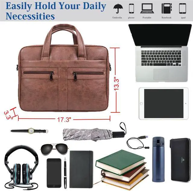 Alt view image 2 of 5 - seyfocnia Men's Leather Messenger Bag, 17.3 Inches Laptop Briefcase Business Satchel Computer Handbag Shoulder Bag for Men-Brown