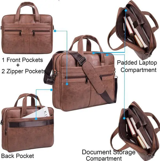 Alt view image 3 of 5 - seyfocnia Men's Leather Messenger Bag, 17.3 Inches Laptop Briefcase Business Satchel Computer Handbag Shoulder Bag for Men-Brown