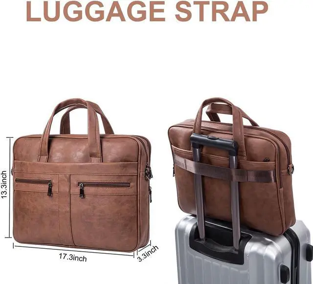 Alt view image 5 of 5 - seyfocnia Men's Leather Messenger Bag, 17.3 Inches Laptop Briefcase Business Satchel Computer Handbag Shoulder Bag for Men-Brown