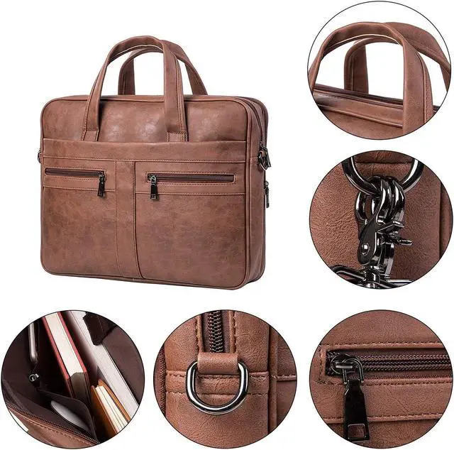 Alt view image 4 of 5 - seyfocnia Men's Leather Messenger Bag, 17.3 Inches Laptop Briefcase Business Satchel Computer Handbag Shoulder Bag for Men-Brown
