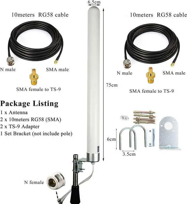 Alt view image 2 of 5 - Dual Mimo Outdoor Antenna-4G LTE WiFi Omni-Directional Antenna for Router Mobile Wireless Hotspot with 2pcs 10Meters Extension Cable SMA TS-9 Adapter