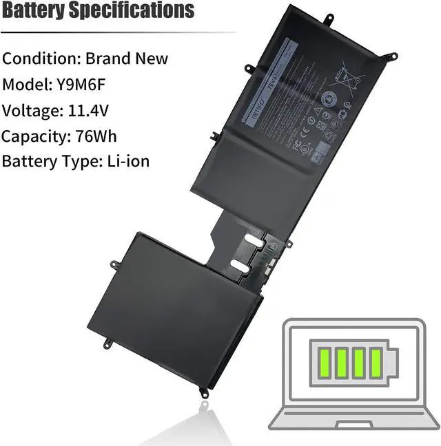 Alt view image 3 of 5 - INTIFO 76Wh Y9M6F Laptop Battery Compatible with Dell Alienware M15 R2 P87F ALW15M-R4958W D4505B D4725B D4728W D4746W D4958W M17 R2 P41E R2-C7XD9 Series 08K84Y 0YM9KC [11.4V 76Wh 6-Cell]