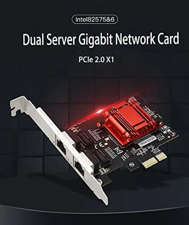 Alt view image 2 of 5 - Dual-Port PCIe Gigabit Network Card 1000M PCI Express Ethernet Adapter with Intel 82575/82576 Two Ports LAN NIC Card for Support PXE for Windows/Windows Server/Linux/Freebsd/DOS with Low Profile