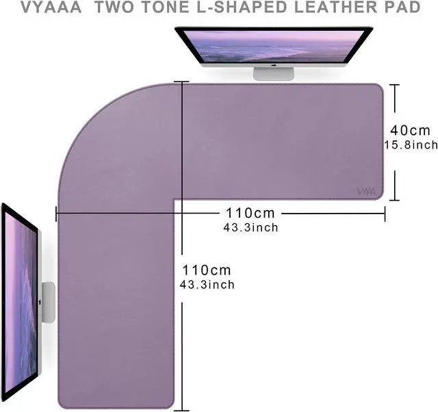 Alt view image 5 of 5 - Vyaaa L Shaped Leather Desk Mat, Gaming Mouse Pad for Corner Desk Pad, Office and Home, 43 x 43 x 15.7 Inch, Purple