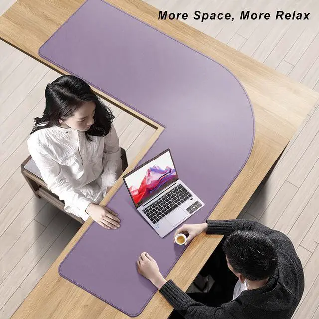 Alt view image 4 of 5 - Vyaaa L Shaped Leather Desk Mat, Gaming Mouse Pad for Corner Desk Pad, Office and Home, 43 x 43 x 15.7 Inch, Purple