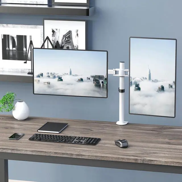 Alt view image 4 of 5 - WALI Dual LCD Monitor Fully Adjustable Desk Mount Stand Fits 2 Screens up to 27 inch, 22 lbs. Weight Capacity per Arm (M002-W), White