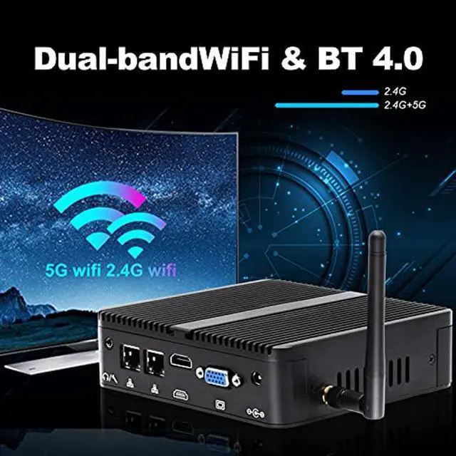 Alt view image 3 of 5 - WEIDIAN Mini PC Fanless Mini Desktop Celeron DDR4 8GB RAM, 128GB SSD, Desktop Computer, Dual LAN, BT, Mini Desktop Computer with HD/VGA Port, Windows 11 Pro Fanless Mini Desktop PC