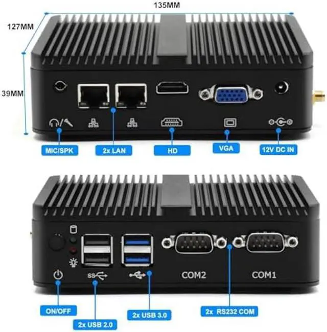 Alt view image 4 of 5 - WEIDIAN Mini PC Fanless Mini Desktop Celeron DDR4 8GB RAM, 128GB SSD, Desktop Computer, Dual LAN, BT, Mini Desktop Computer with HD/VGA Port, Windows 11 Pro Fanless Mini Desktop PC