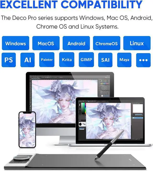 Alt view image 3 of 5 - XPPen Deco Pro MW Bluetooth Drawing Tablets 11 Inches Wireless Drawing Tablets 8 Customizable ExpressKeys Art Tablet with 2 Dial Wheels Pen Tablet for Drawing, Painting and Remote Learning